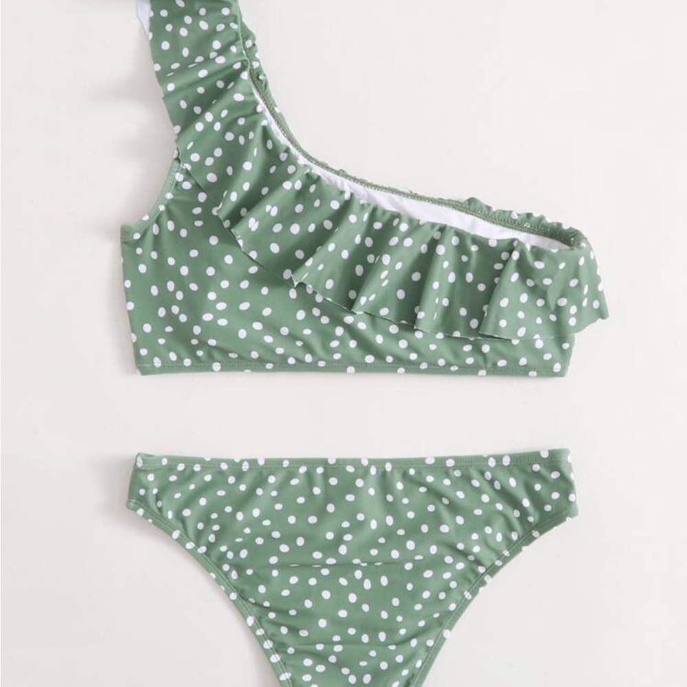 SHEIN Green and White Polka Dot Bikini-NEVER WORN